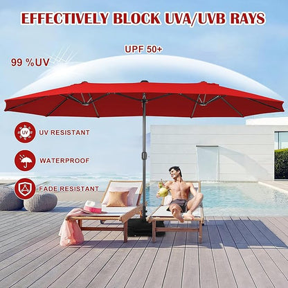 Sundale Outdoor 15ft Large Patio Umbrella with Base Included and Umbrella Cover, Outdoor Double-Sided Umbrella