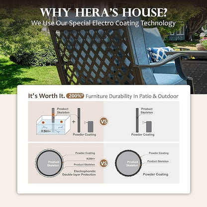 HERA'S HOUSE Outdoor Chairs Set of 2, 2 x Patio Chair with Navy Blue Cushions, All Weather Outdoor Furniture for Lawn Garden Backyard Deck(Leg Chairs)