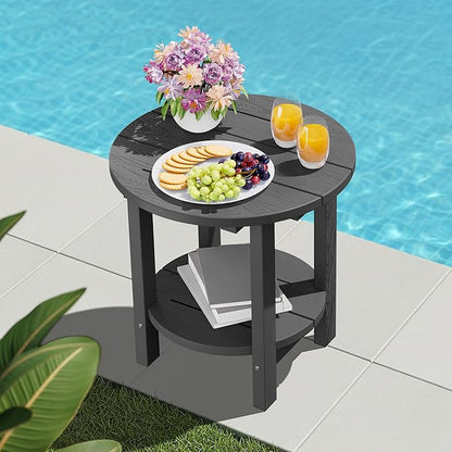 SERWALL Round Outdoor Side Table Set of 4, HDPE Small Adirondack Double End Table, Gary