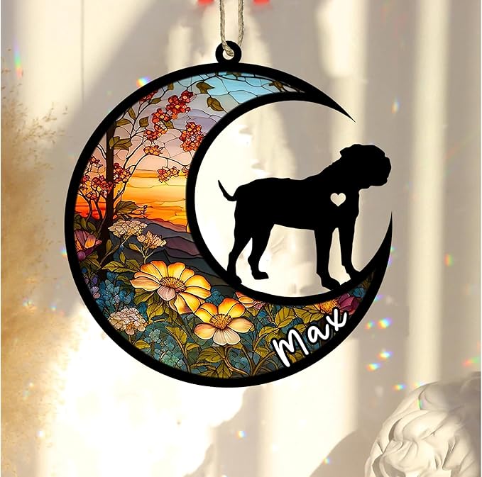 Personalized Dog Memorial, Custom Name American Bulldog Dog Christmas Ornament with Name, Custom Breeds, Pet Loss Light Catcher, Gifts for Lovers Loss of Pet Sympathy on Mothers Day Christmas