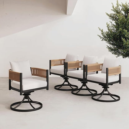 Grand patio Outdoor Dining Chairs Set of 4, 4 Pieces Patio Dining Chairs, Metal Woven Wicker Swivel Patio Chairs with Light Beige Cushions for Backyard, Deck, Garden, Lawn and Poolside (Natural)