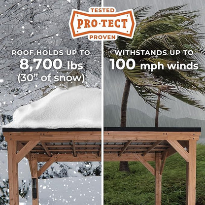 Backyard Discovery Arcadia 14' x 12' Cedar Wood Outdoor Gazebo Pavilion with Hardtop Galvanized Steel Slope Roof, Snow Support, Wind Resistance, PowerPort, Shade for Garden, Patio, Deck, Entertaining