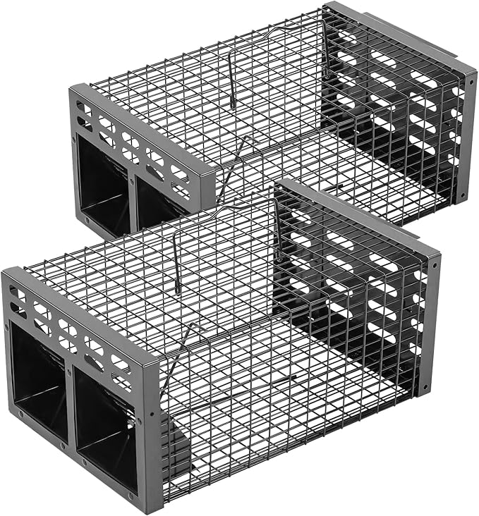 Rat Trap, Humane Live Rat Trap & Automatic Reset Mouse Traps with Dual One-Way Door Design –Catch and Release for Mice, Chipmunks, Hamsters, and Other Rodents, Indoors & Outdoors(2PCS Black)