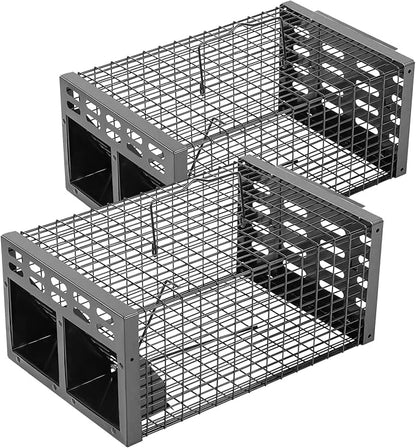 Rat Trap, Humane Live Rat Trap & Automatic Reset Mouse Traps with Dual One-Way Door Design –Catch and Release for Mice, Chipmunks, Hamsters, and Other Rodents, Indoors & Outdoors(2PCS Black)
