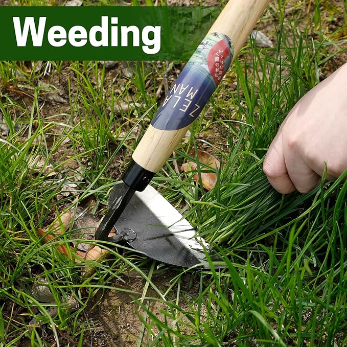 Garden Weeding Sickle/Hand Hoe, Gardening Cutting Grass Sickle, Japanese Sickle Style Hand Weeder Tool with Thick Blade&Wooden Handle