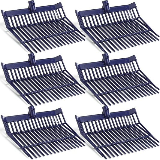 Lasnten 6 Pcs Manure Fork Replacement Head, 18 Tines Pitchfork Head with Screws and Nuts, Horse Manure Rake for Picking up Grass and Hay (Navy)
