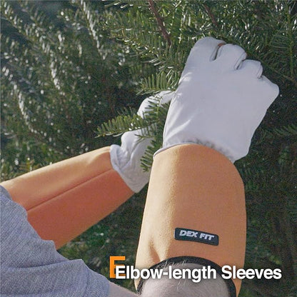 DEX FIT FG310 Gardening Gloves for Women & Men, Long Thorn Proof Leather Sleeves Protection, Comfortable, Durable for Cactus, Rose Bush Pruning and Garden and Yard Work; Orange S (7) 1 Pair
