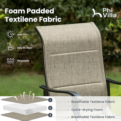 PHI VILLA Outdoor Dining Chairs Set of 4, High Back Textilene Fabric Padded Armchairs with E-Coated Steel Frame for Patio, Porch, Deck, Yard