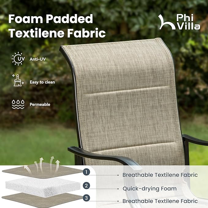 PHI VILLA Swivel Patio Dining Chair with 42" High Back, Padded Textilene Deep Seating Outdoor Chairs with Armrest & E-Coating Frame, All Weather-Resistant for Deck Lawn Garden, Set of 8