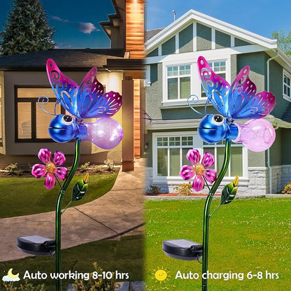 Afirst Decorative Solar Lights Outdoor Solar Butterfly Stake Lights Metal Decorative Garden Lights Outdoor Waterproof Stakes for Pathway Yard Lawn Decoration Mothers Day Mom Gifts