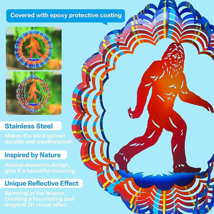 Bigfoot Wind Spinners Big Foot Sasquatch Gifts for Women/Men 12 inch 3D Stainless Steel Hanging Wind Spinner Metal Wind Catchers Kinetic Sculpture for Indoor/Outdoor Decor, Yard Art, Garden Decoration