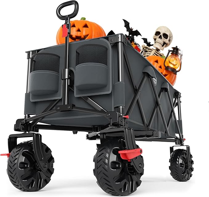 Timber Ridge 51.2" Extended Collapsible Wagon - Heavy-Duty Utility Cart with All-Terrain Wheels, Brakes & Cargo Net, 400L Capacity for Camping, Sports & Shopping, Grey