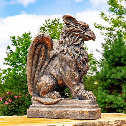 Zaer Ltd. Set of 2 Garden Griffin Statues, Magnesium-Cement Sculptures, 28.3" H Outdoor Entrance Decor (Aged Bronze)