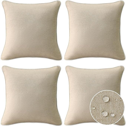 Decorative Outdoor Water Repellent Throw Pillows with Inserts, Set of 4, 20" x20" Pillows for Patio, Backyard, Bed, Couch, and Patio Furniture, Tan