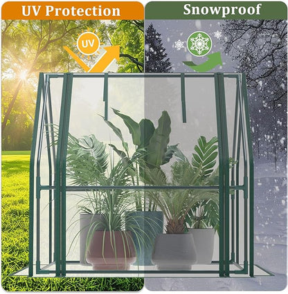 Portable Mini Greenhouse, 40.2"x37.8"x37.8" Greenhouses for Outdoors with Dual Large Zipper Doors & Ground Stakes, Waterproof Plastic Green House for Outside Garden Patio Backyard