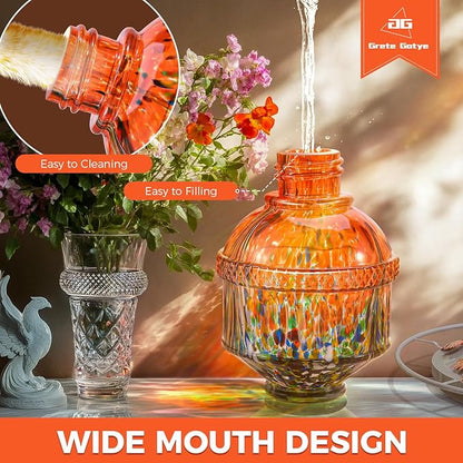 Blown Glass Hummingbird Feeders for Outdoors, 25 Ounces Wild Bird Nectar Feeder with Perch & 5 Flower Feeding Ports Leak Proof Hanging for Garden Backyard Decor, Gifts for Women Mom, Orange