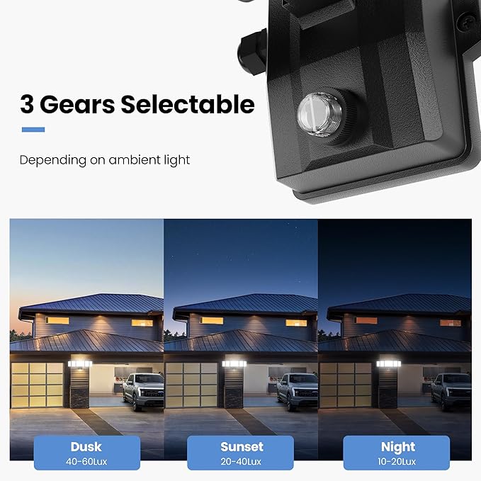Olafus 120W Plug in Flood Lights Dusk to Dawn LED Outdoor Light with Remote, 5 Adjustable Heads IP65 Waterproof LED Security Light with Photocell for Yard Garden Porch Black