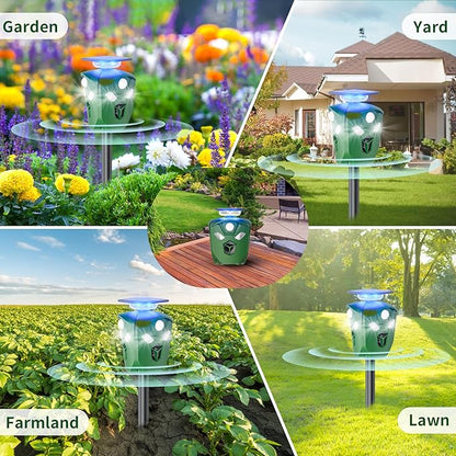Solar Ultrasonic Animal Repeller Outdoor, 360° All Round Cat Deterrent Outdoor with 6 Flashing Lights and 3 PIR Sensors, Deer Repellent for Repelling Sankes, Raccoons, Cats, Dogs