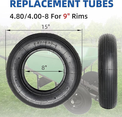 GIGOOL 4.80/4.00-8" Replacement Tire and Inner Tube Set, 2 Pack, 15" Heavy Duty Tire and Wheel, TR-13 Straight Valve Stem, for Wheelbarrow Trolley Dolly Garden Wagon Wheel Replacemen