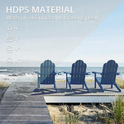 LUE BONA HDPS Adirondack Chairs Set of 4, Fire Pit Outdoor Chair Weather Resistant with Cup Holder, Modern Plastic Chair Plastic for Patio, Deck, Proch, Hotel, Resort, 350LBS, Navy Blue