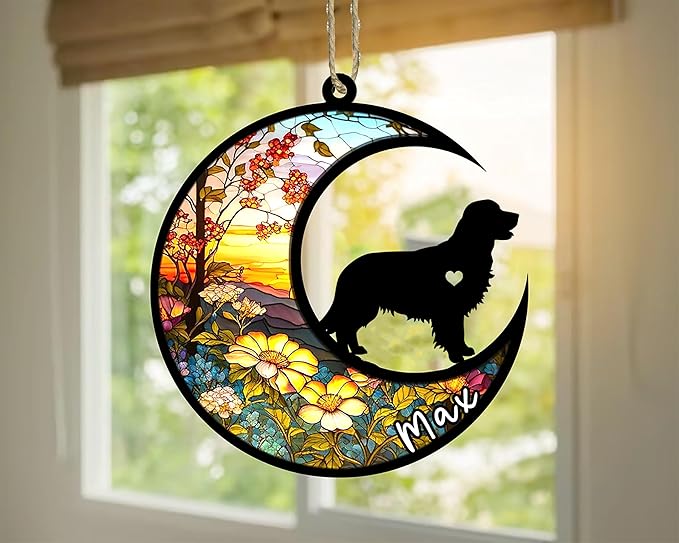 Personalized Dog Memorial, Custom Name Golden Retriever Dog Christmas Ornament with Name, Custom Breeds, Pet Loss Light Catcher, Gifts for Lovers Loss of Pet Sympathy on Mothers Day Christmas