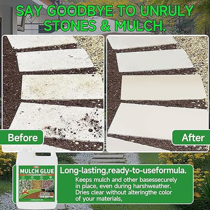 Mulch Glue Concentrate 32OZ- Ultra-Strong Landscape Adhesive for Pea Gravel, River Rocks, Wood Chips & Bark | No More Shifting! | Gardens, Patios, Walkway