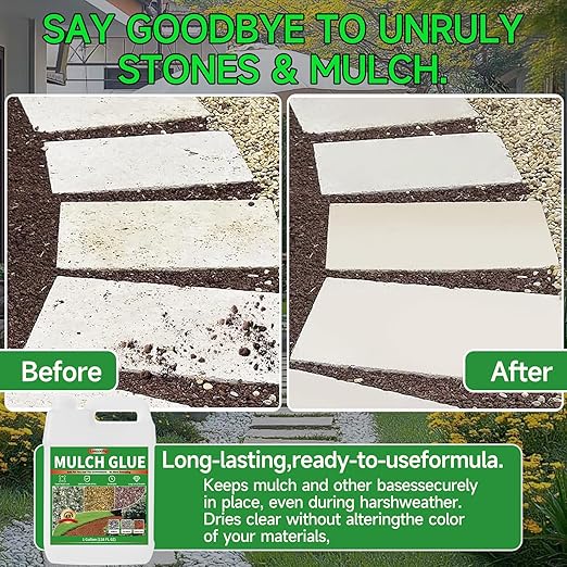 Mulch Glue Concentrate 32OZ- Ultra-Strong Landscape Adhesive for Pea Gravel, River Rocks, Wood Chips & Bark | No More Shifting! | Gardens, Patios, Walkway