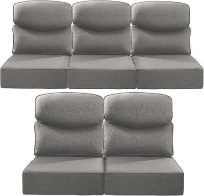 Luxury 22x24/22x25 6-Inch Smile Outdoor Cushions for Patio 5 Piece Set - Set of 5 Zippered Outside Pillows for Wicker Metal Dining Rocking Swivel Chairs Loveseat Couch Sectional Sofa - Grey