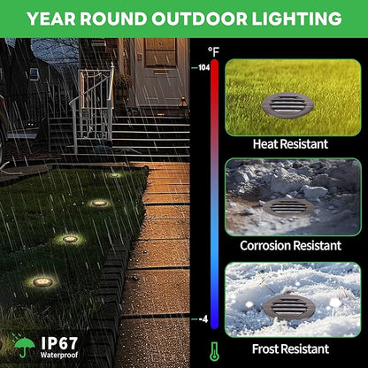 Ground Well Lights Kit, 12 Pack Landscape Low Voltage Inground Lights and 200W Transformer and 250FT Cable and 40 Wire Connectors, Outdoor Waterproof IP67 Aluminum for Backyard Wall 6W 350LM