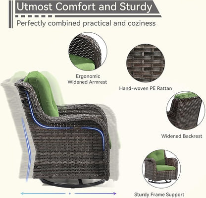 Outdoor Swivel Rocker Patio Chairs Set of 2 - Outdoor Wicker Patio Conversation Sets 2 Pieces with Olefin Fabric Cushions Suitable for Backyard Deck and Porch, Green