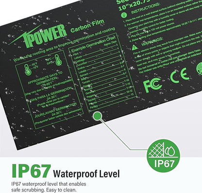 iPower Seedling Heat Mat for Plants with Dual Digital Temperature Controller, 10" x 20.75", Black