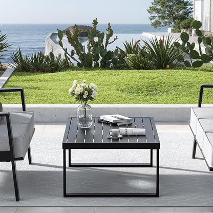 Aluminum Outdoor Coffee Table - Black Rectangle Patio Tables for Deck, and Poolside