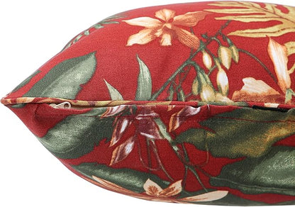 Outdoor Throw Pillow with Insert 18x18 Inch, Set of 2, Piping Edge Waterproof Fade Resistant Decorative Fluffy Pillows for Patio Furniture Chair Bench Couch Sofa - Red Floral