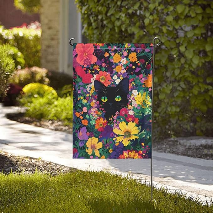 Cat Garden Flag Vertical Double Sided Outdoor Yard Flags 12.5x18 Inch Burlap Banners for House Lawn