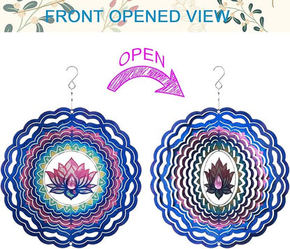 SPRING SONG Mandala Lotus Kinetic Wind Spinner for Yard and Garden Stainless Steel Spinner Indoor and Outdoor Hanging Decor Crafts Ornaments Kinetic Art Spinner Hanging Wind Spinners Decor Gifts