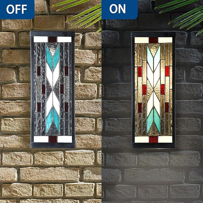 WL0004 Tiffany Style Rectangular Outdoor Wall Lights Stained Glass Corridor Wall Lamp Vintage Outdoor Balcony Aisle Hallway Wall Sconce Lighting,6" Wx 5.5" D x16 H, Bulb Included (Arrow)