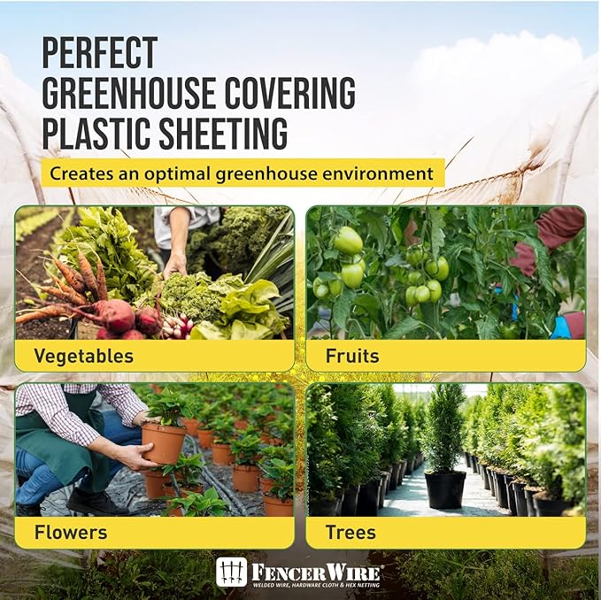 CAPHAUS 6 mil Clear Greenhouse Plastic Sheeting, 4-Year UV Resistant Polyethylene Film, Hoop House Cover for Horticulture, Gardening, Farming and Agriculture, 90% Light Transmittance, 25’ x 32’