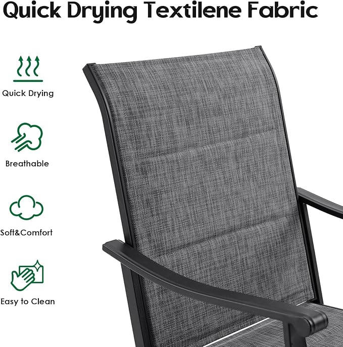 Swivel Patio Chairs Set of 6, Outdoor Patio Dining Chairs with Padded Textilene, Swivel & Rocker Metal Outdoor Dining Chairs All-Weather for Backyard, Grey Fabric with Black Frame