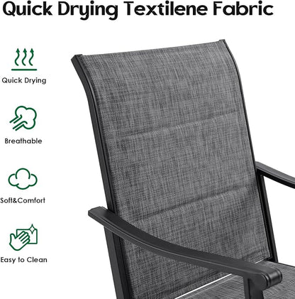 Patio Swivel Chairs Set of 2, Outdoor Dining Chairs with Padded Textilene, Swivel & Rocker Metal Outdoor Patio Dining Chairs All-Weather for Backyard, Grey Fabric with Black Frame