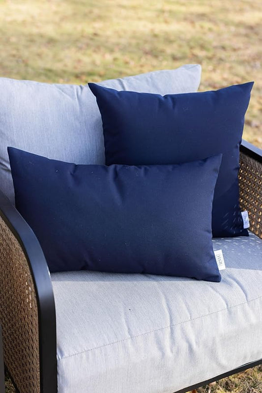 RSH DECOR: Sunbrella Lumbar Throw Pillows Set of 2 | 20" x 12" | Water and Fade-Resistant Performance Fabric | Outdoor Pillow Covers with Down-Alternative Inserts | Canvas Navy Blue