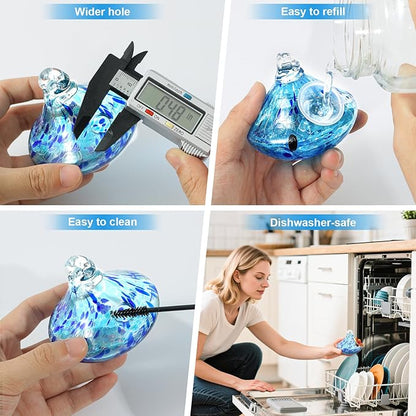 Wind Chime Glass Hummingbird Feeder - 20 Oz Outdoor Hanging Feeder with 6 Ports, Attract More Hummingbirds, Leak-Proof Design, Unique Garden Backyard Decor & Ideal Gift (Blue)