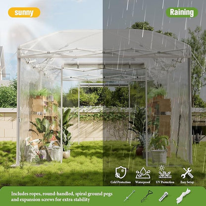 AMERLIFE 19.2×10×8.5 FT Pop-up Greenhouses for Outdoors Indoor with Adjustable Durable Frame, Portable Walk in Greenhouse with 2 Roll-up Zipper Doors, Windows and PE Cover, White