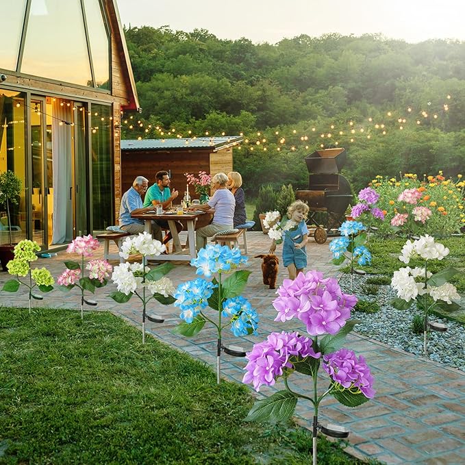 Aolyty Solar Garden Lights Outdoor, Solar Hydrangea Lights IP65 Waterproof LED Flowers Stake Lights 2 Pack for Garden Pathway Patio Backyard Landscape Decorative (Pink)
