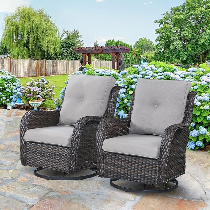 HUMMUH 8 Piece Patio Furniture PE Wikcer Outdoor Furniture Set with Sectional Sofa Swivel Patio Chairs Ottomans and Glass Coffee Table for Yard,Garden,Lawn