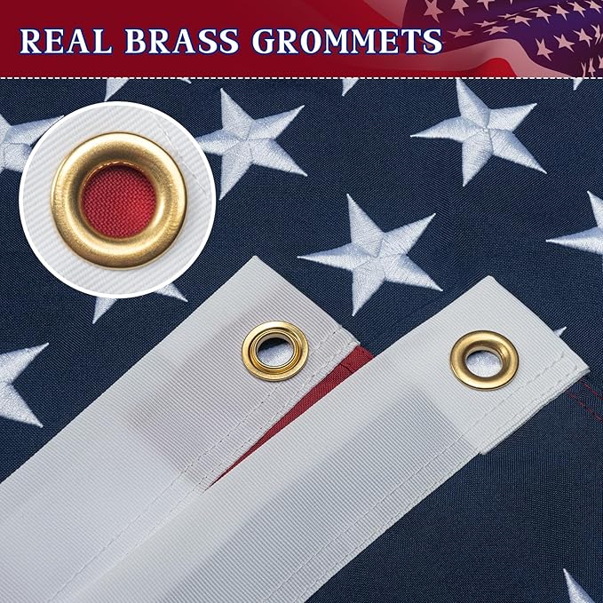 American Flag 10x15 Ft Indestructible Outdoor, Longest Lasting, Heavy Duty, TearProof Polyester, Fade Resistant, High Wind US Outside Flags with Embroidered Stars, Sewn Stripes, Brass Grommets