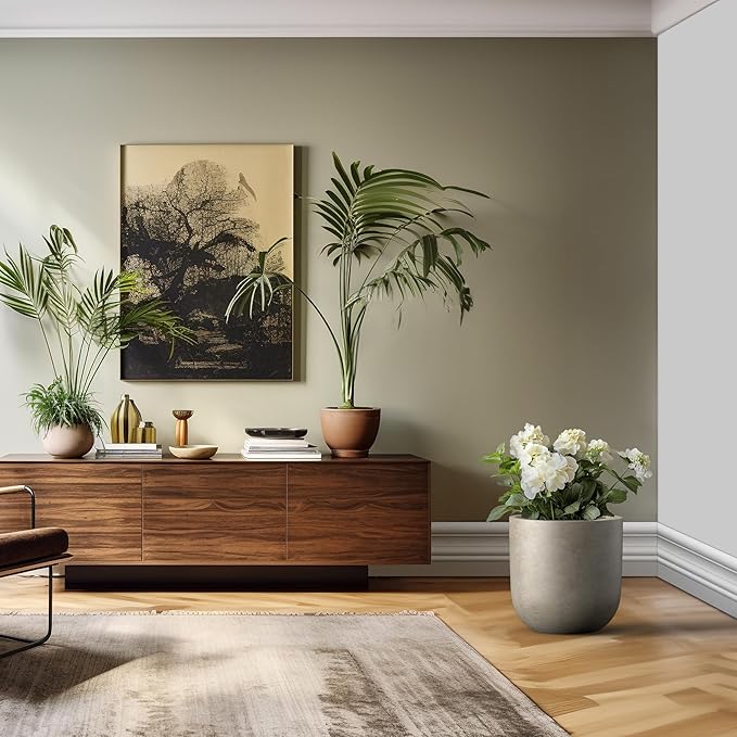 Kante 16.5" Round Concrete Planter, Large Cylinder Plant Pot with Curved Bottom and Drainage Hole, for Indoor and Outdoor Use – Garden or Patio, Weathered Concrete Finish with Warm Brown Interior