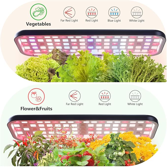 Indoor Garden Led Grow Light Planter Pots, Herb Kitchen Garden Grow Kit, Full Spectrum LED Plant Light for Plants, Height Adjustable Growing Lamp with Intelligent Controller (Black, 16*6.3*7.1 inch)