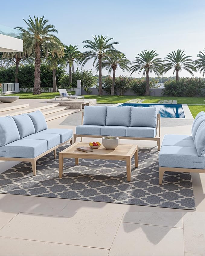 Luxury 24x24x6 Inch Patio Chair Cushions Set of 3 - Memory Foam Deep Seat Water-Resistant Patio Cushion for Lawn Dining Rocking Swivel Chairs Loveseat 3-Seater Sectional Sofa - Baby Blue