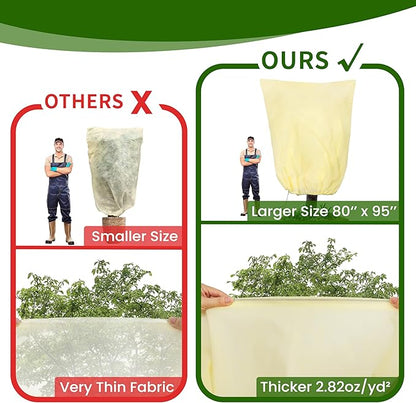 TCBWFY 95x80inches Huge Plant Covers Freeze Protection Frost Cloth for Outdoor Plants,2.82oz/yd² Thickened Winter Tree Covers with Zipper Drawstring,4 Pack Frost Blanket from Wind,Pest and Animal