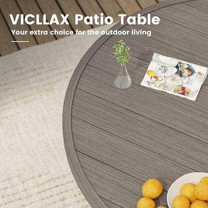VICLLAX Outdoor Patio Round Dining Table, 47"x 47" Metal Slatted Round Tabletop with Adjustable Umbrella Hole for Deck Lawn Garden Backyard, Antique Grey